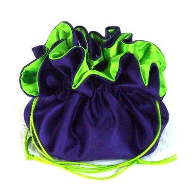 China Recyclable Double Layer Around Drawstring Satin Gift Bags Bottom Pocket for sale