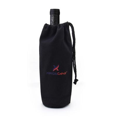 China High Quality Handled Gift Dust Drawstring Canvas Black Wine Bottle Bags With Custom Logo for sale