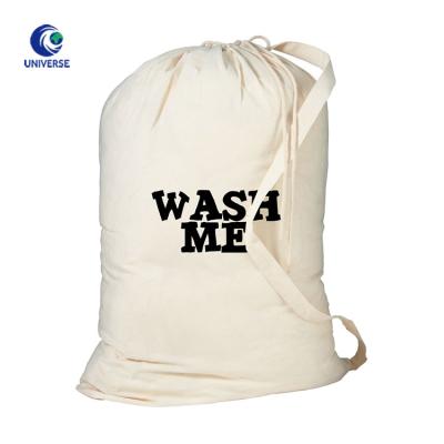 China Custom Eco-Friendly Large Casual Cotton Canvas Fabric Waterproof Heavy Duty Hotel Wash Rack Hanging Foldable Dirty Laundry Bag for sale