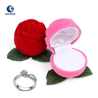 China Wholesale Custom Ring Box Luxury Fancy Velvet Flocking Flower Red Rose Shape Small Engagement Wedding Gift Jewelry Ring Box for sale