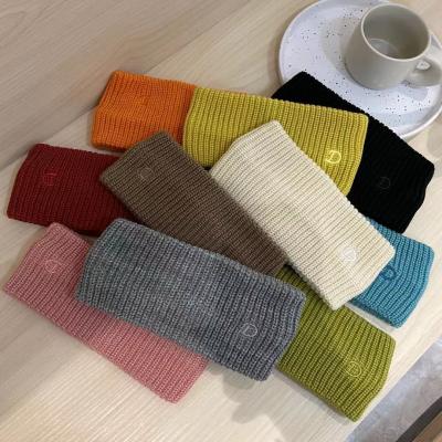 China Korean fashion style candy colors embroidery headband women fashion hair accessories knitted wool elastic headband for sale