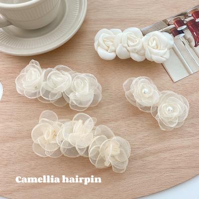 China Durable White Vintage Wedding Chiffon Hairpins Large Bow Lace Flower Hair Clip For Girls Barrette for sale