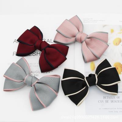 China Wholesale High Quality Sweet Cute Soft Hairpin Girls Bow Cloth Hair Accessories Retro Spring Clip for sale