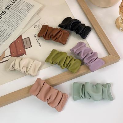 China Korean Fashion New Design Big Side Hairpin Leather Pleated Hair Accessories Candy Colors BB Clips for sale