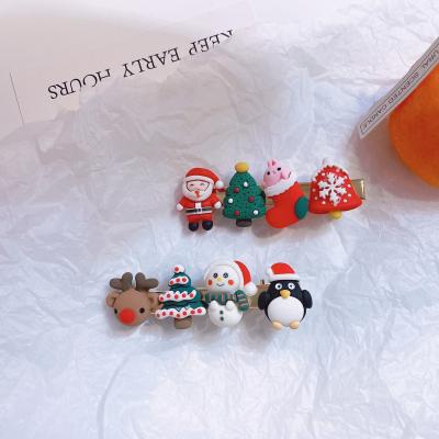 China Sweet Christmas Trees Hairpin Stats Cartoon Santa Claus Elk Hair Clips For Girl Bangs Clips for sale