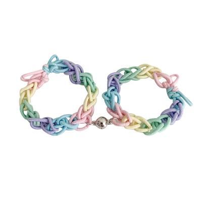 China Fashion Two Color Magnetic Main Fashion Rainbow Rope Couples Bracelet Headbands Elastic Hair Rope Sets for sale