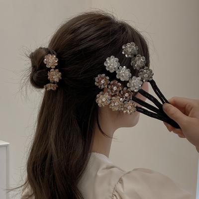 China 2021 Fashion Popular Hot Sale Ball Main Hairstyle Tools Crystal Headwear Pan Head Lazy Fluffy Tools Hairpin Elegant Temperament Hair for sale