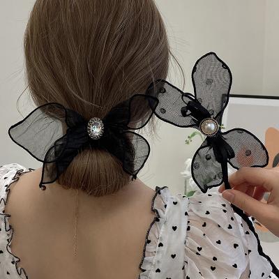 China Fashion hairdressing ball hairdressing tools ball headwear tools pan head hairpin bow knot temperament popular main hair lazy fluffy stylish net yarn for sale