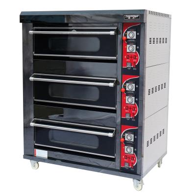 China High Efficiency Double Layer Tempered Glass Gas Oven Heat Resistant 3 Decks 6 Trays For Cupcakes & Baking Bread & Pizza (ARF-60H) for sale