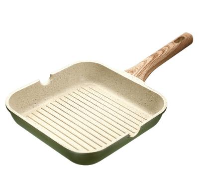 China Minimalist optimal non-stick square grill pan with wooden handle perfect for meats steak fish for sale