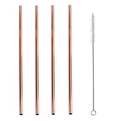 China Sustainable Set of 4 Copper Head Cocktail Metal Quality Drinking Straws with Cleaning Brush for sale