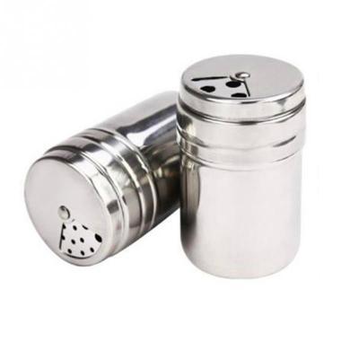 China Sustainable Stainless Steel Dredge Salt Sugar Spice Pepper Shaker Seasoning Cans With Rotating Cover for sale