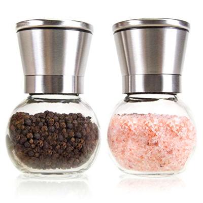 China Viable Premium Glass and Stainless Steel Salt Mill Body Round 6oz Salt and Pepper Grinder Set for sale