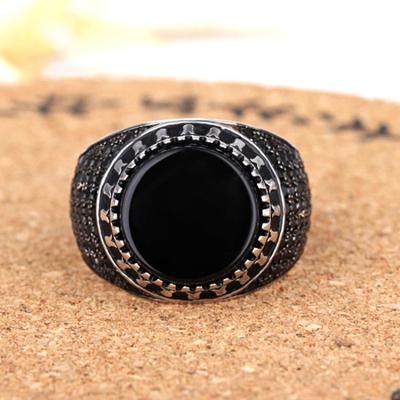 China Hot Selling CLASSIC Jewelry Black Redleaf Ring 925 Sterling Silver CZ Stone Men's Gemstone Rings for sale