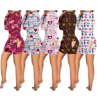 China QUICK DRY Custom Multi Print Colors Romper One Piece Jumpsuit Long Sleeve Onesie Woman Cartoon Sexy Women Butt Flapper Pajamas For Adults for sale