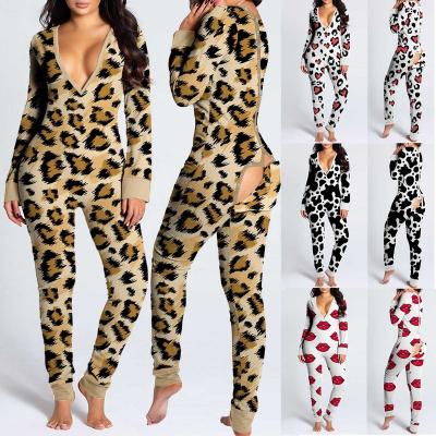 China 2022 Wholesale designer valentines women sexy pajamas Long Sleeve QUICK DRY leopard sleep pants wear Onesie for adults with butt fin for sale