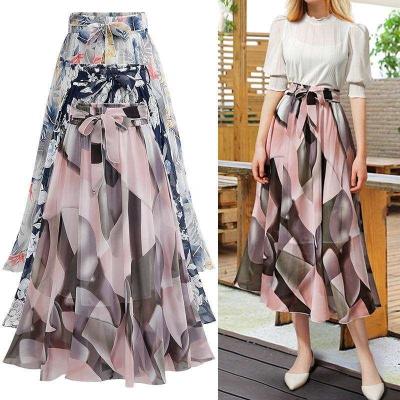 China 2022 Wholesale Breathable Summer Ladies Chiffon Midi Skirt Long New Floral Print Bohemian Women's Casual Skirts For Women for sale