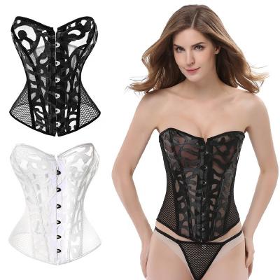 China Breathable Overbust Corset Black White Bridal Vest Lace Up Breathable Mesh Corset Gear Corset Ultra-Thin Seamless Bustier Shapewear for sale