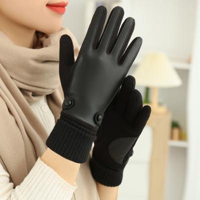 China Guantes cálidos de invierno de color negro PU 22x16cm para mujer en venta