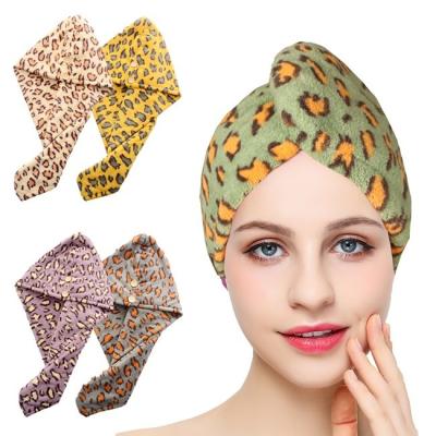 China Leopard-Druck Microfiber-Badekurort-Haar-Tuch-Verpackungs-Tuch-Turban für nass Haar zu verkaufen