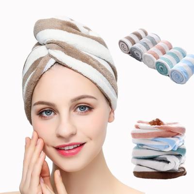 Chine Serviette sèche superbe de turban de cheveux de Microfiber de rayure pour le voyage à vendre