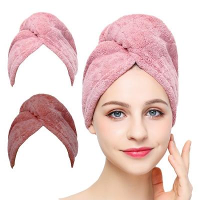 China Das schnelle trockene Anti Microfiber-Kopf-Tuch kräuseln Haar-Turban-Rosa-Blau zu verkaufen