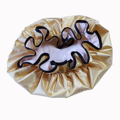 China Custom Logo Washable Bath Bouffan Shower Cap PEVA Lined For Long Hair for sale