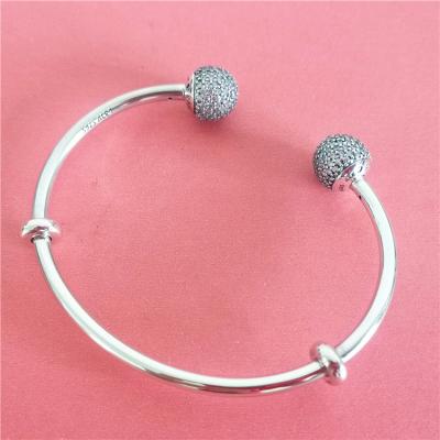 China 925 sterling silver bangle bracelet with diamond-encrusted charm bracelet for sale