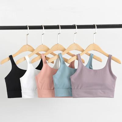 China Breathable Lulu Nylon Spandex High Neck Sports Bra With Wide U Back Strap Yoga Sports Bra for sale