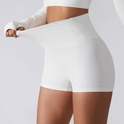 China Breathable Women's High Waist Fitness Shorts Seamless Compression Ribbded Yoga Gym Shorts for sale