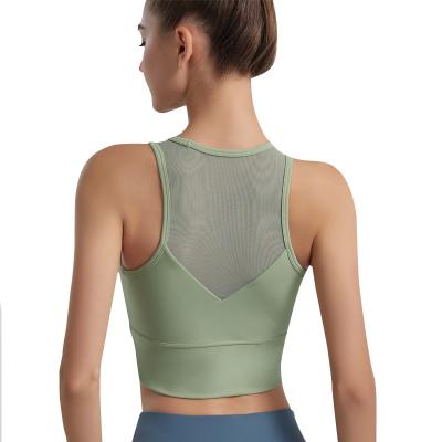 China YUCHI Lulu Buttery Soft Sleeveless High Full Cover Mesh Back Tank Breathable Neck With Built In Bra for sale