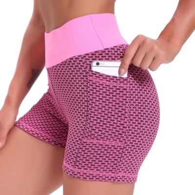 China Hot Selling Anti-Wrinkle Tik Tok Honey Comb Butt Lift High Waist Gym Fitness OEM Booty Shorts With Pockets for sale