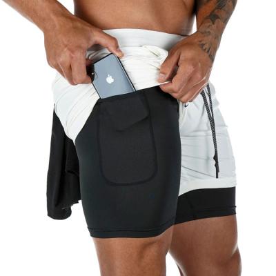 China Breathable OEM 2 In 1 Men Fitness Gym Shorts Double Layered Running Shorts With Pocket for sale