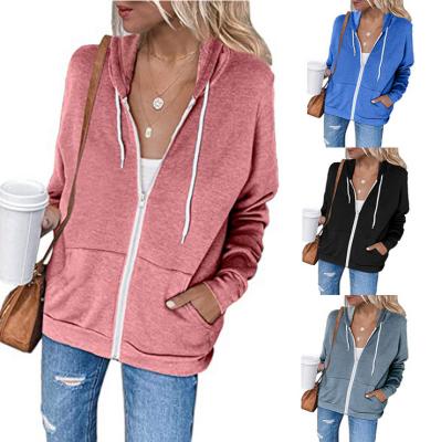 China Wholesale Anti-wrinkle Sweatshirts Women Hoodies Long Sleeve Zipper Pocket Solid Color Woman Baseball Jacket Sweatshirt 2021 Ladies Hoodies for sale