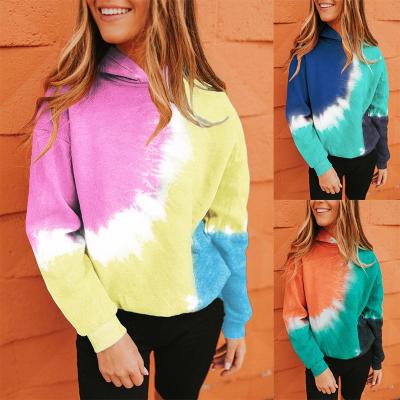 China Wholesale Anti-wrinkle Tie Dye T-shirts and Hoodies Crop Shorts Set Women Sweatshirt Winter Paint Splat Top Hoodie for sale