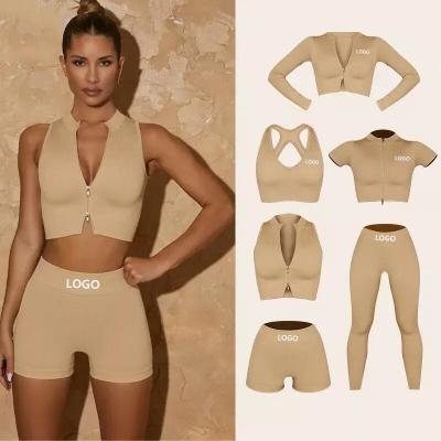 China Natural Color Sports Wear Clothing Ribbed Yoga Set Zipper Activewear Suit for sale