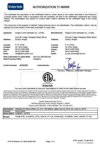 ETL - Ningbo A-One Hardware Co., Limited