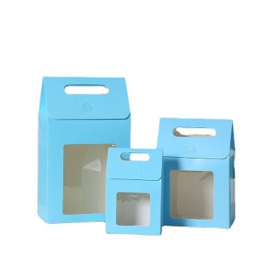 China Elelgent Solid Color Gift Box Window Packaging Bag With PVC Window Cardboard Gift Bag With Handle for sale