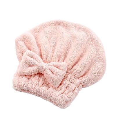 China Bathroom Wholesale Coral Fleece Travel Sponge Hat Dry Hair Stocked Absorbent Cap For Long Hair for sale