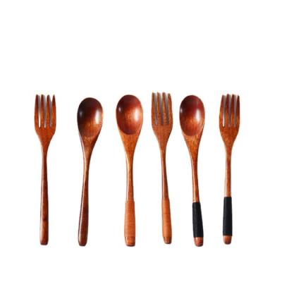 China Wholesale Darkness 100% Viable Natural Luxury Wooden Grain Environmental Friendly Kitchen Mini Grain Fork Spoon for sale