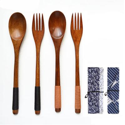 China Amazon Selling Wooden Dinnerware Set Sustainable Hot Spoon Fork Chopsticks Three Piece Set Portable Set for sale