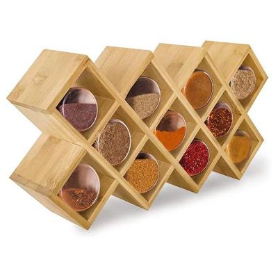 China 100% High Quality Eco-Friendly Natural Wood Kitchens Stocked Spice Rack 16 Pieces Spice Jar Organizer Bamboo Countertop Kitchen Jar for sale