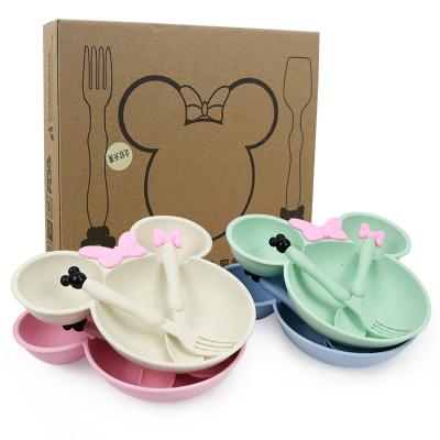 China Fascinating New Style Eco-Friendly Kitchen Disposable Tableware Set Wheat Straw Child Mickey Tableware Set for sale