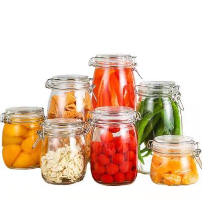 China Amazon Hot Viable Kitchen Sealed Tea Coffee Double Button Pot Home Snack Storage Jar Glass Sealed Glass Lid for sale