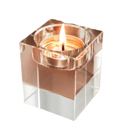 China Home Decoration Candle Aromatherapy Candlestick Home Candle Holder Luxury Square Glass Crystal Jar for sale