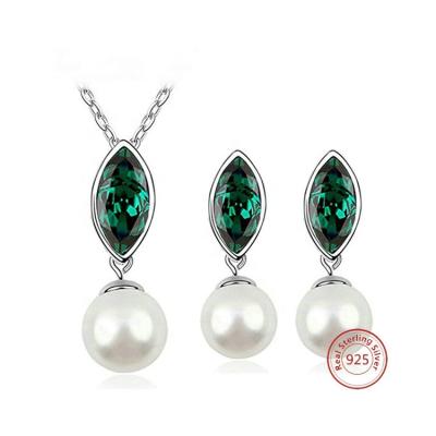 China Green Spinel Freshwater Pearl Nickel Free Sterling Silver Jewelry Set for sale