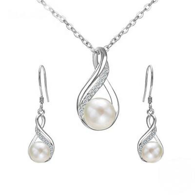 China Freshwater Nickel Free Sterling Silver Jewelry Set Pearl Infinity Hook For Wedding for sale