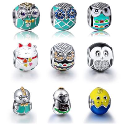 China Original Fashionable 925 Silver Owl Animal Beads Charms Bracelet For Women Jewelry for sale