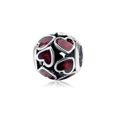 China Environment Inspection Red Garnet Carved Heart Silver Jewelry Making Round Beads for sale