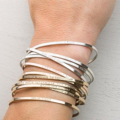 China Custom Fashion Sterling Silver Personalized Letters Stacking Slap Layered Bracelets for sale